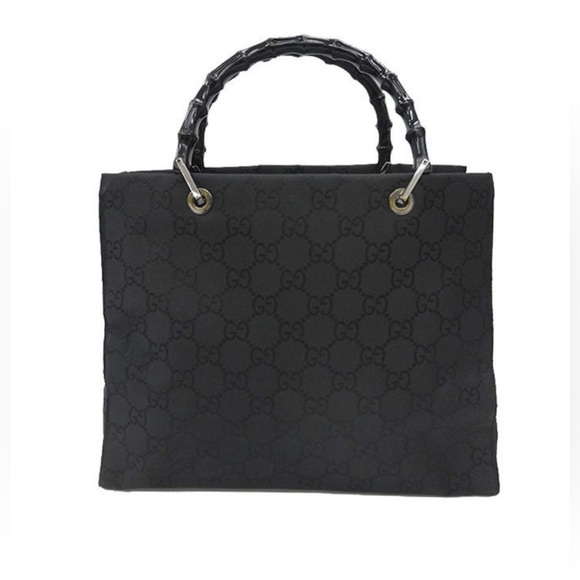 GUCCI Bamboo Black GG Canvas Women's Bag / Tote - Picture 1 of 7